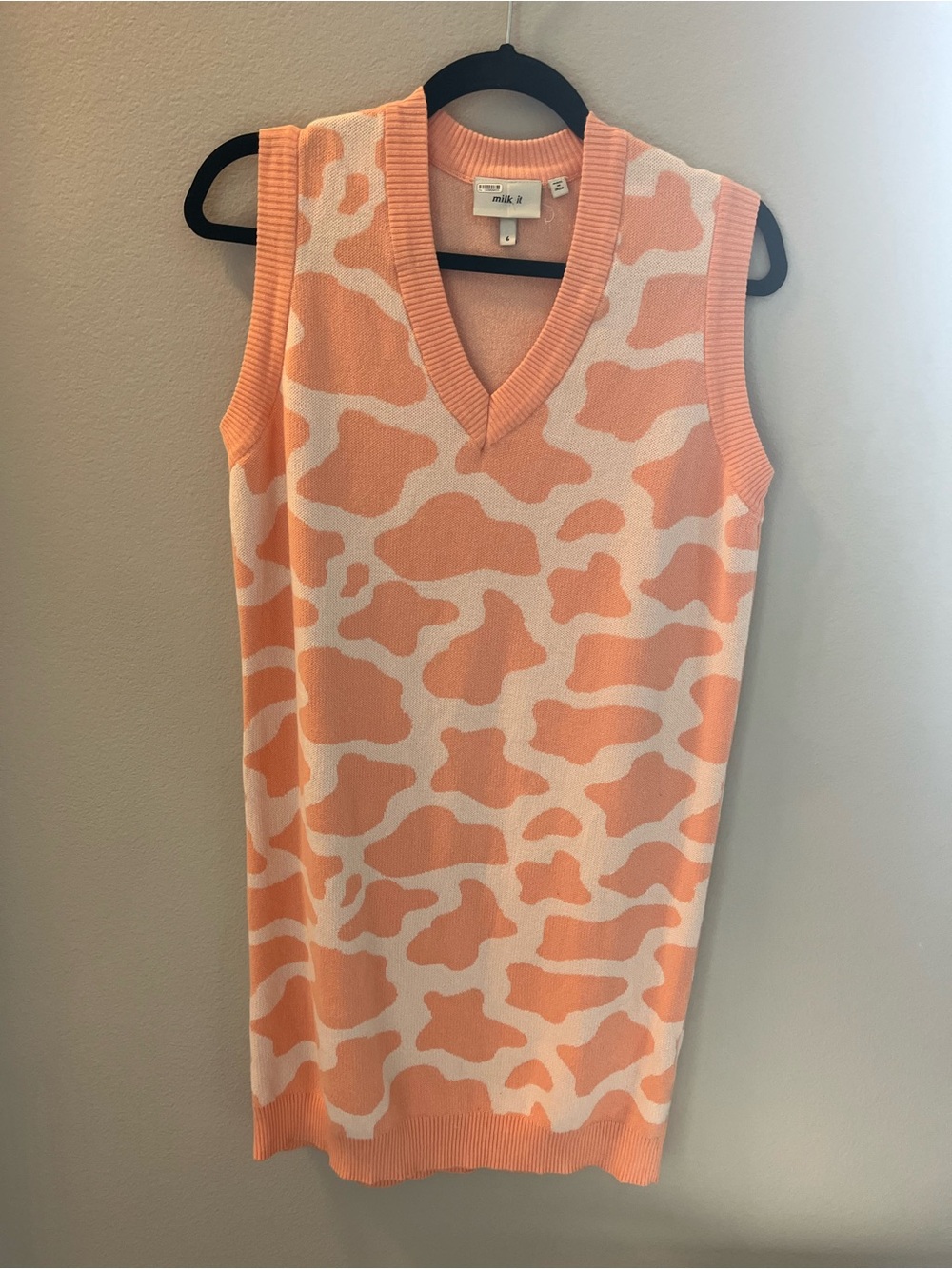 Milk It Knit Vest Peach and Cream Cow Print 6